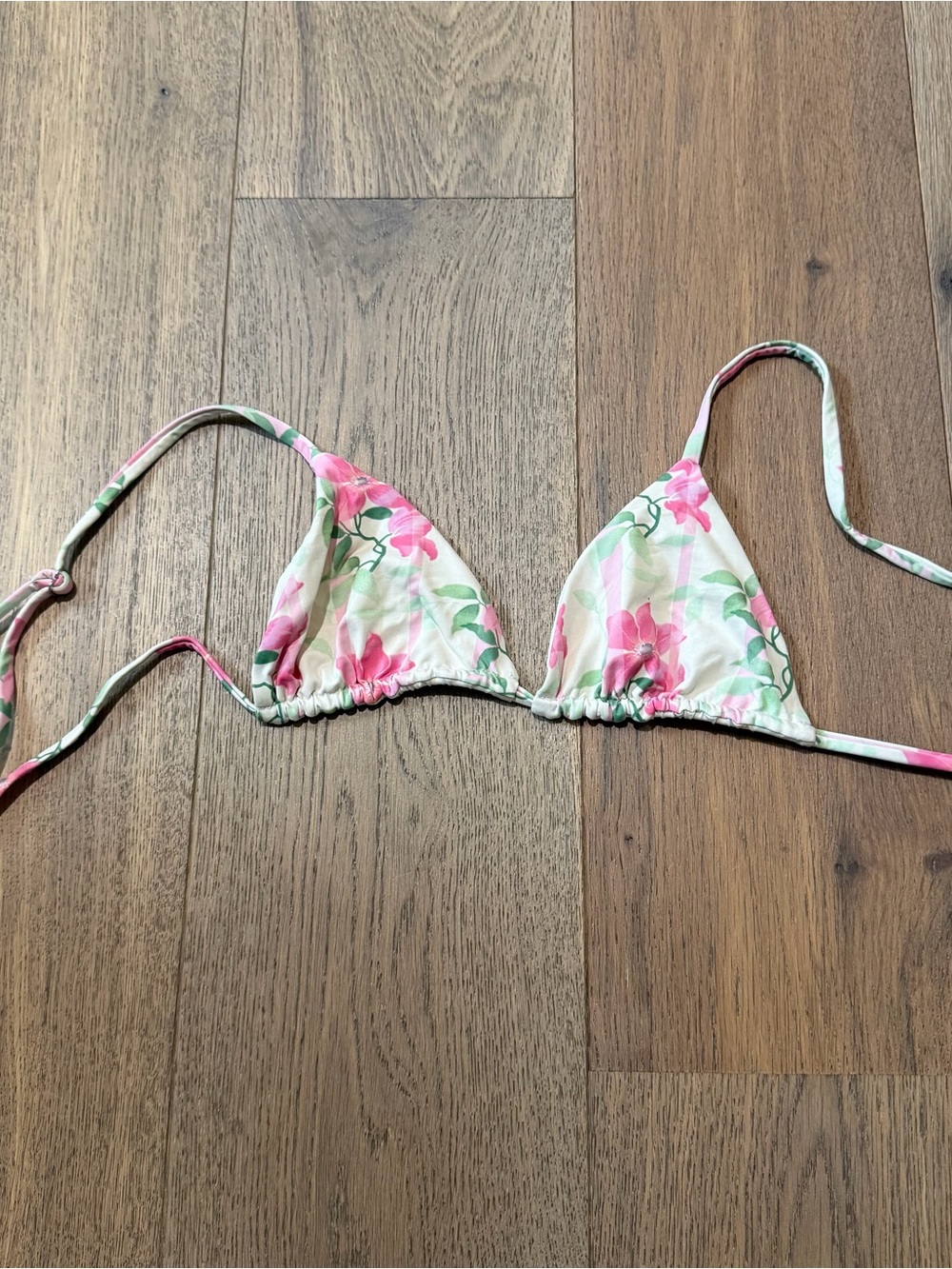 Frankie’s Bikinis Floral Pink & Green Triangle Bikini Top